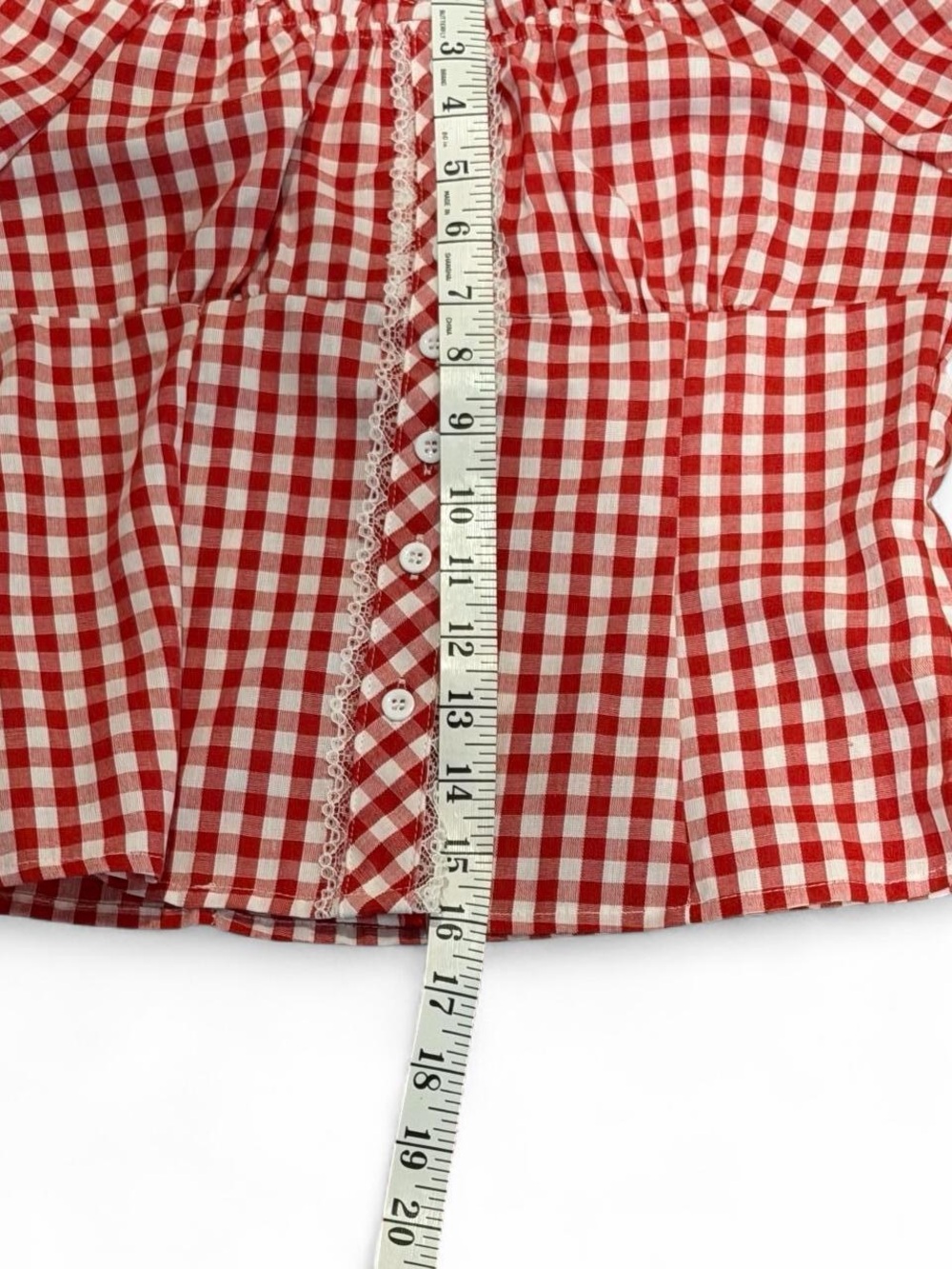 Women’s Red Gingham Peasant Milkmaid Country Top Classic Smocked Style Small - Picture 3 of 7